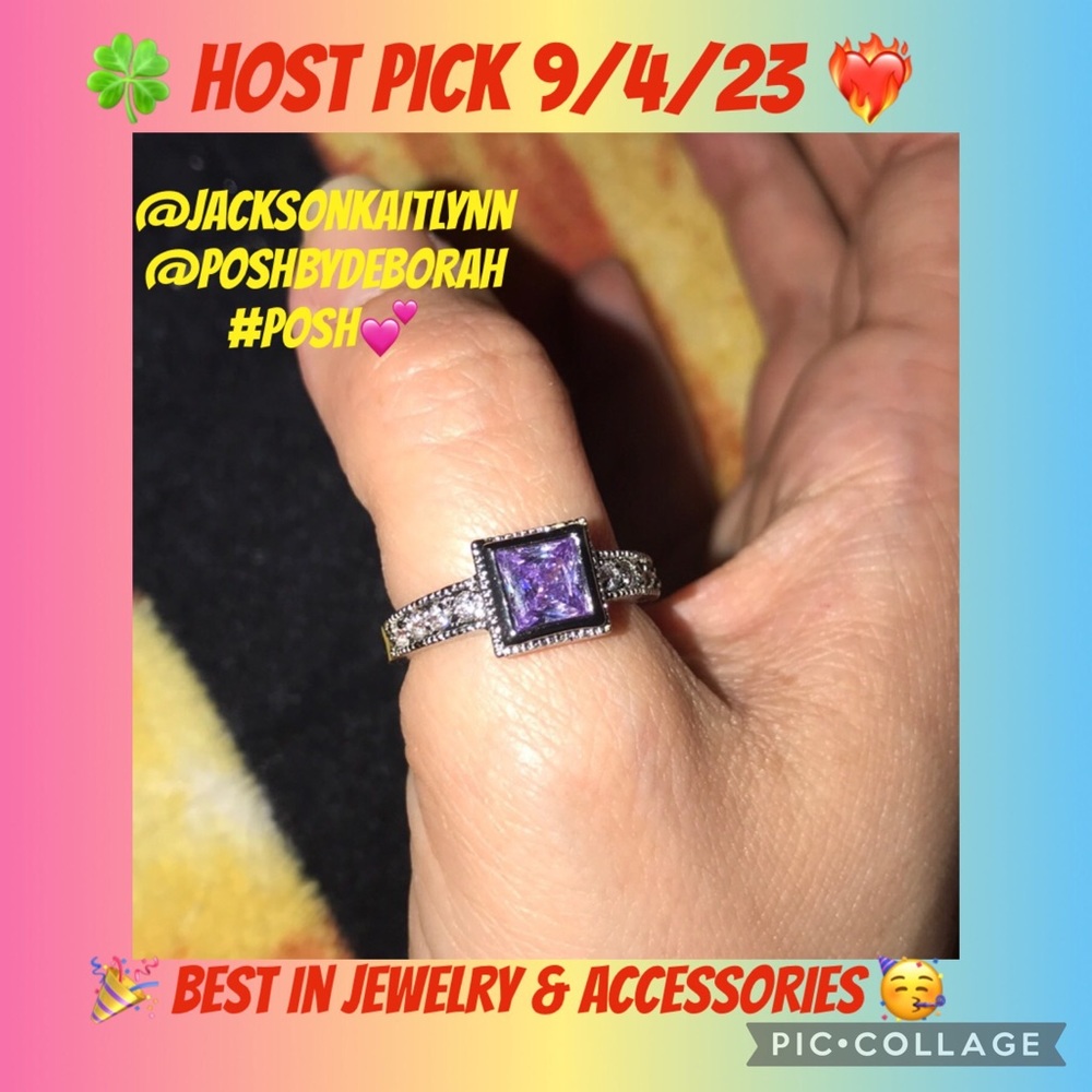 Diamond 💎 candle 🕯 ring size 7.5  silver band purple/white stones New